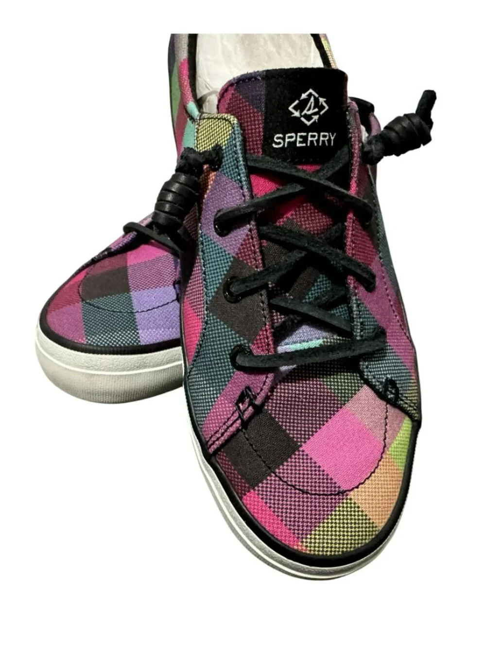 Sperry Women's Slip-On Crest Vibe Gingham Sneaker Sz 9 Multicolor Plaid Preppy - Picture 2 of 11
